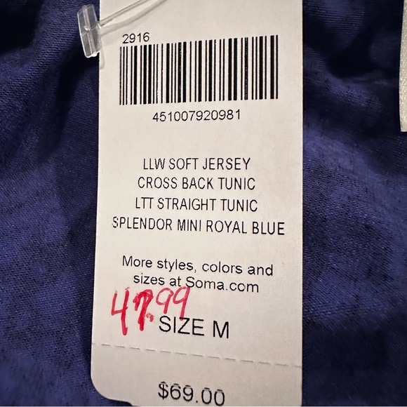 Soma Live Lounge Wear Cross-Back Tunic Splendor Mini Women's Medium Blue Black - Picture 9 of 10